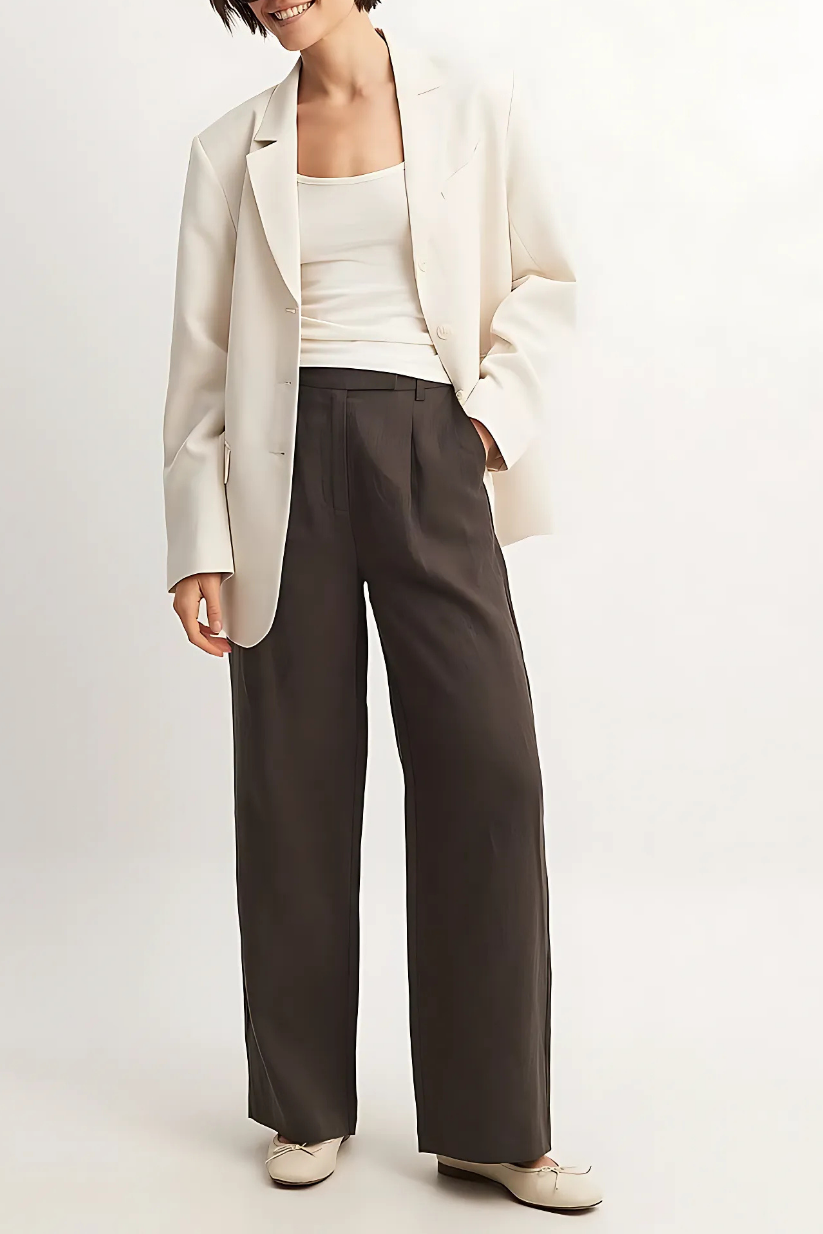 Brown Linen Wide Leg Pants