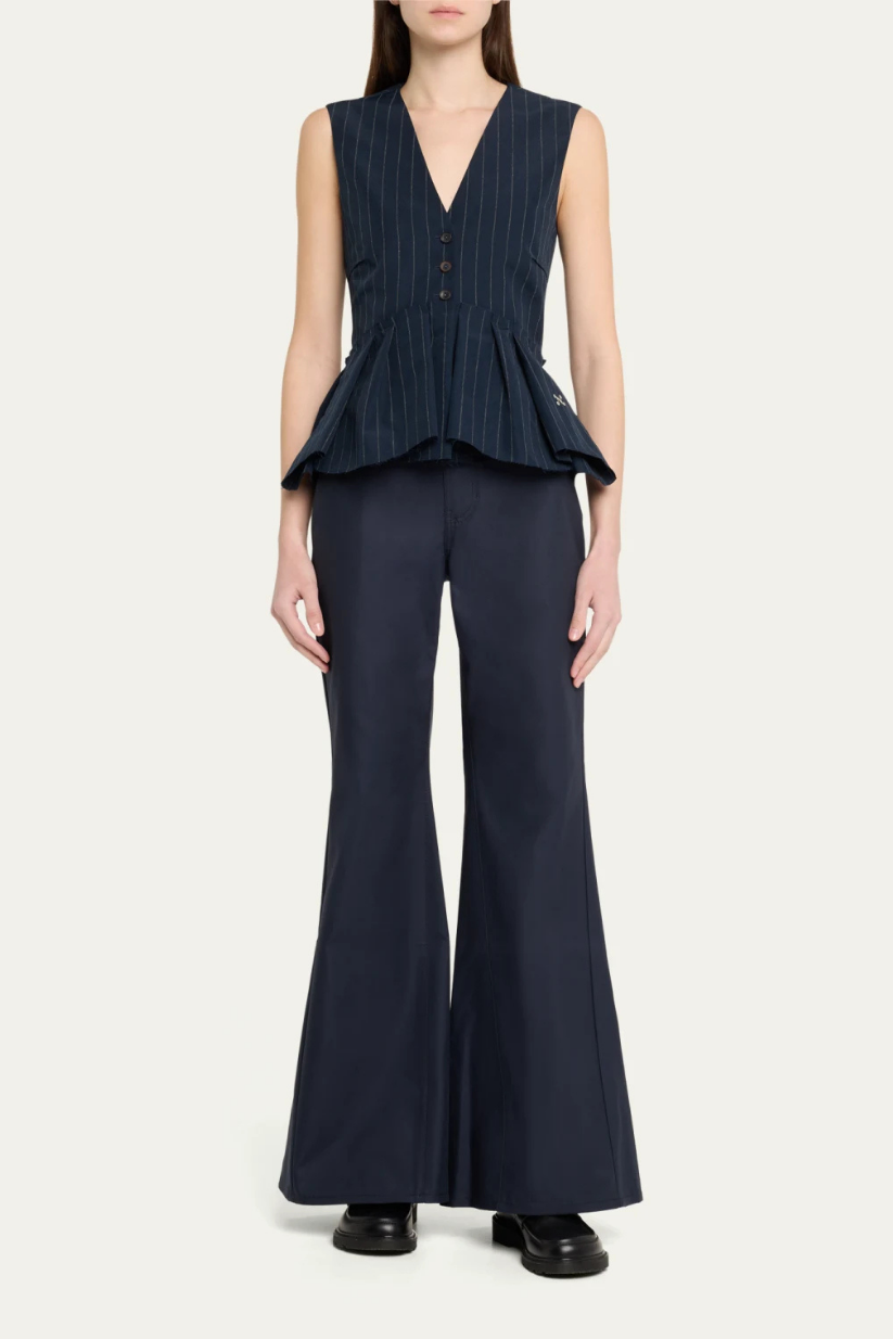 Navy Blue Trousers – Flared High Waist Pants for Women