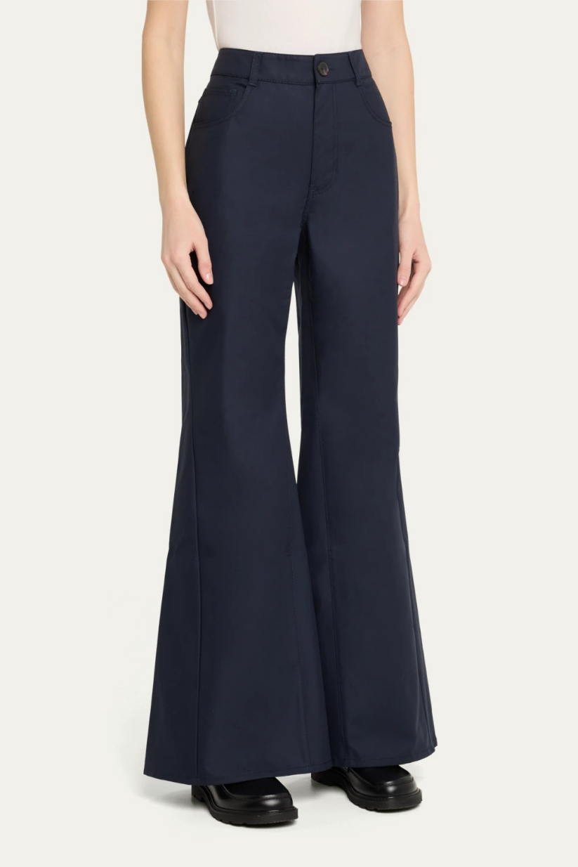 Navy Blue Trousers – Flared High Waist Pants for Women