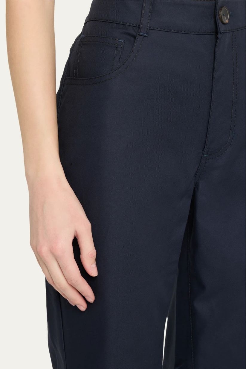 Navy Blue Trousers – Flared High Waist Pants for Women