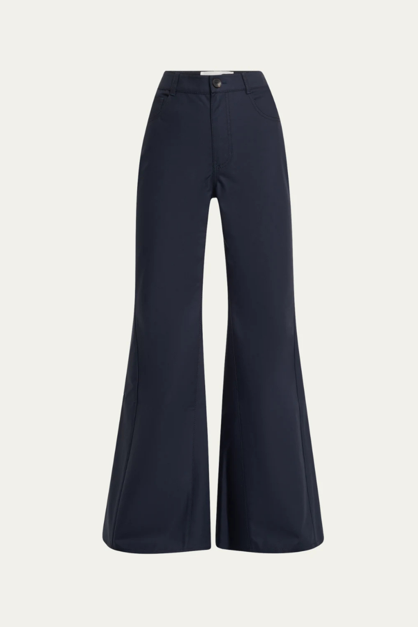 Navy Blue Trousers – Flared High Waist Pants for Women