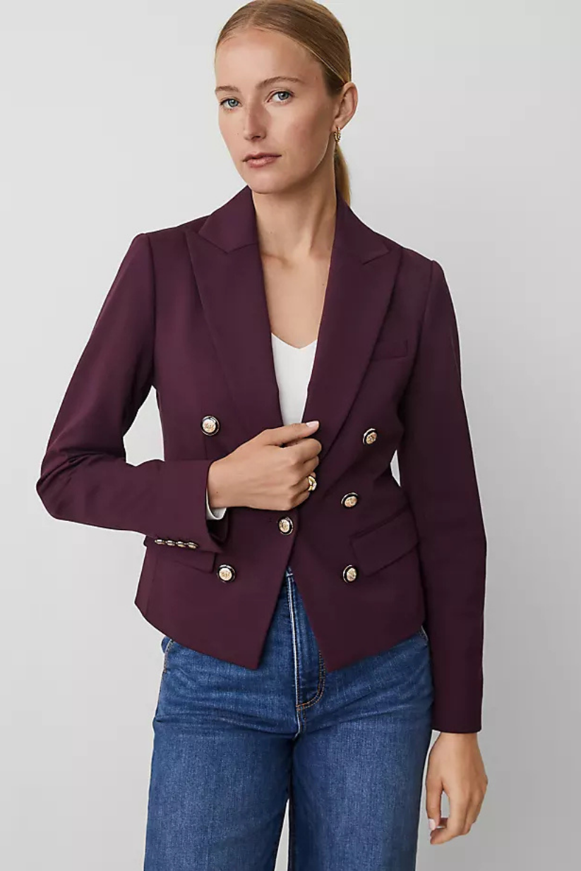 Plum Double Breasted Blazer for Women – Elegant Formal Office Wear