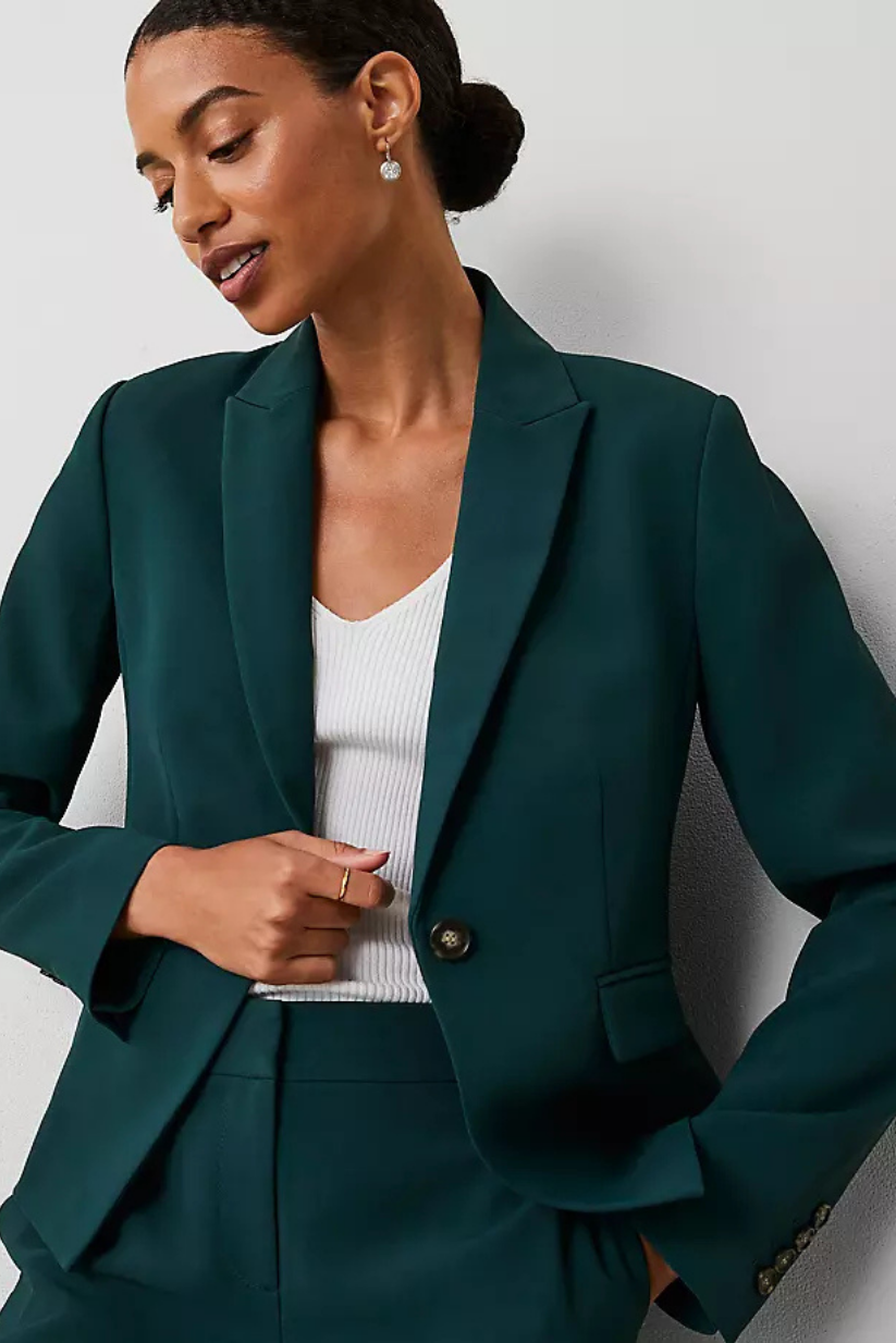 Dark Green One Button Blazer