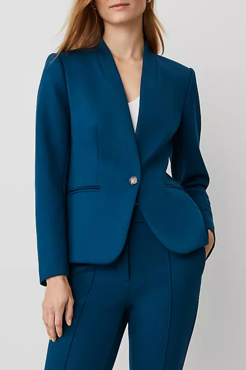 Blue One Button Cutaway Blazer