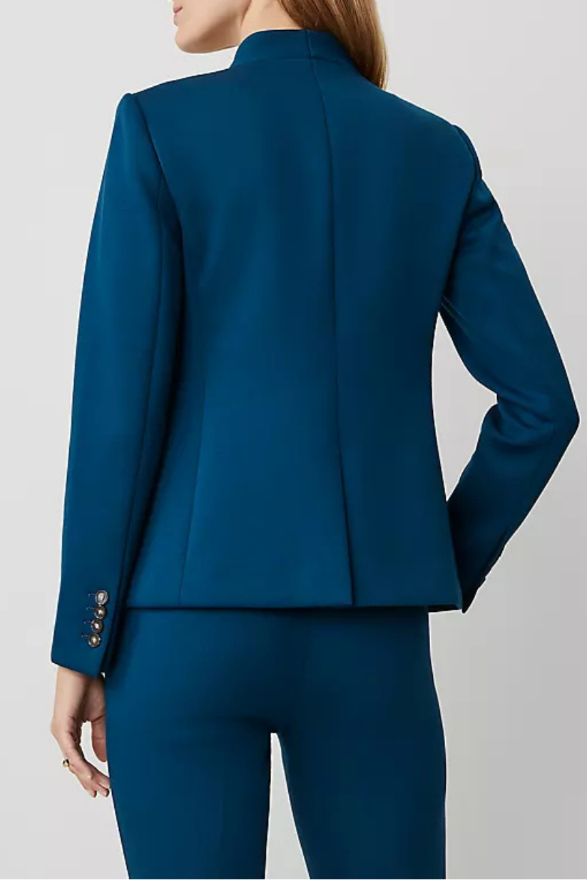 Blue One Button Cutaway Blazer