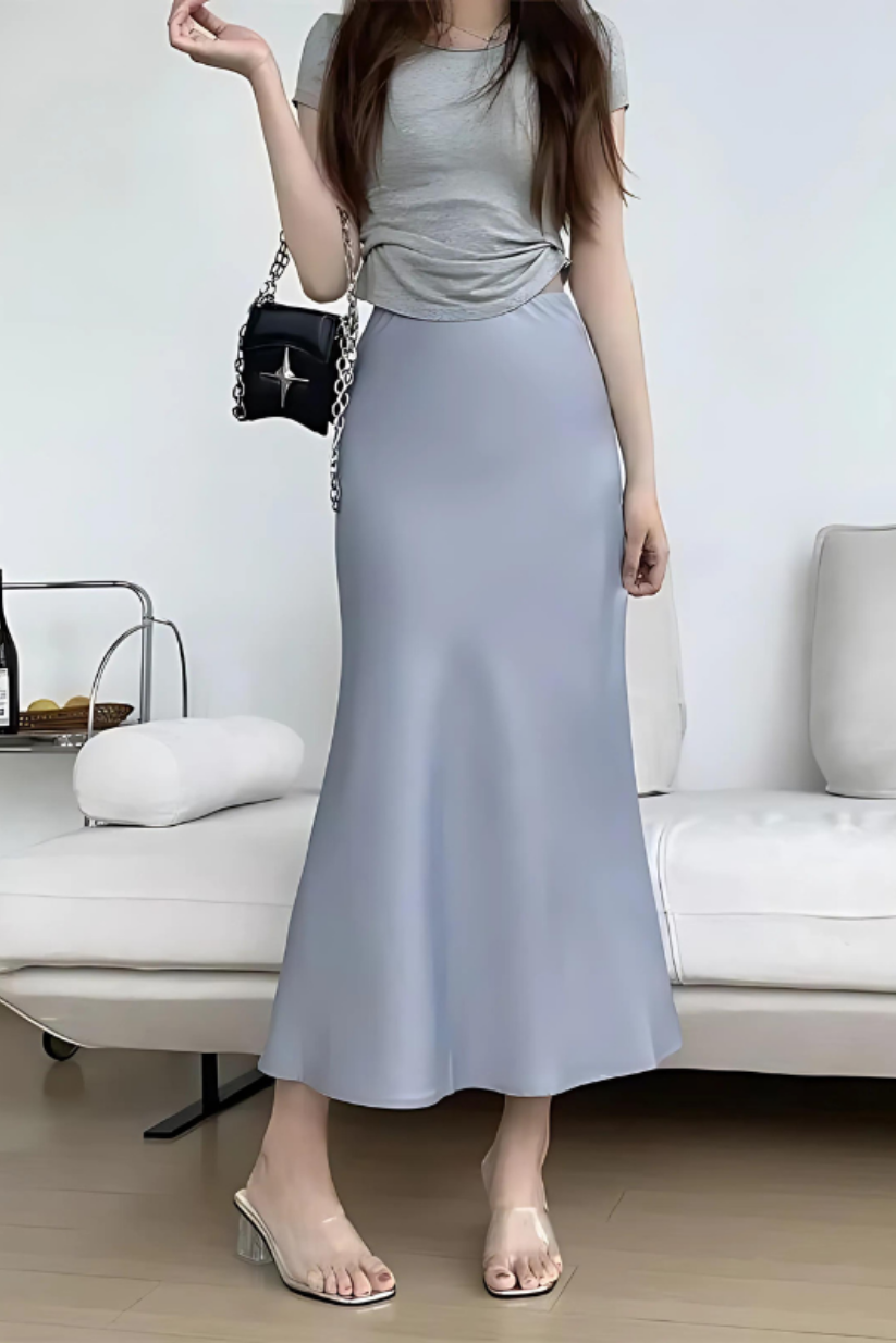 Grey Fishtail Skirt for Women – Elegant Formal Midi Office Wear