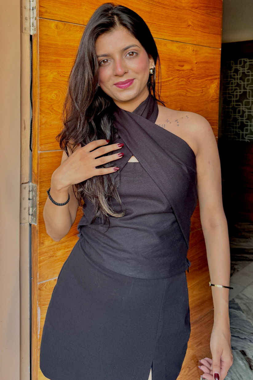 Black Linen Halter Neck Top