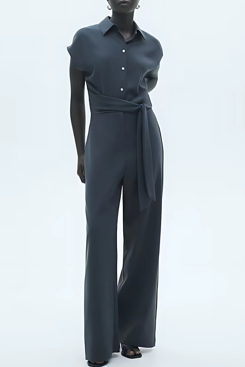 Dark Grey Belted Detail Jumpsuit