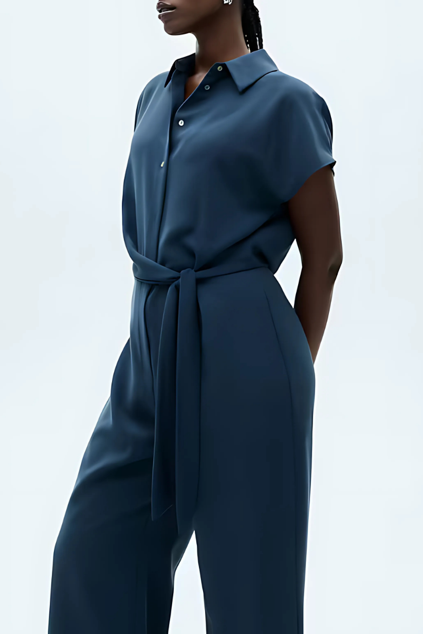 Blue Belted Detail Jumpsuit