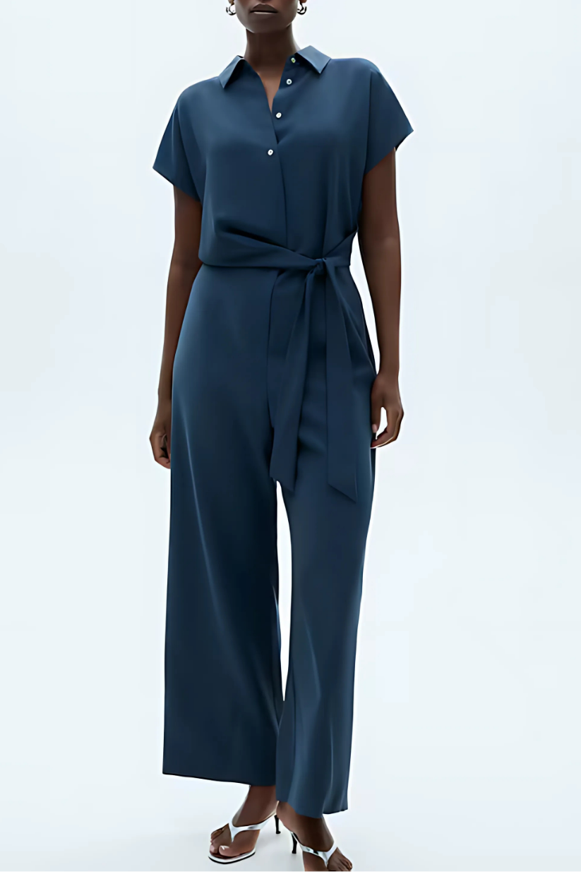 Blue Belted Detail Jumpsuit