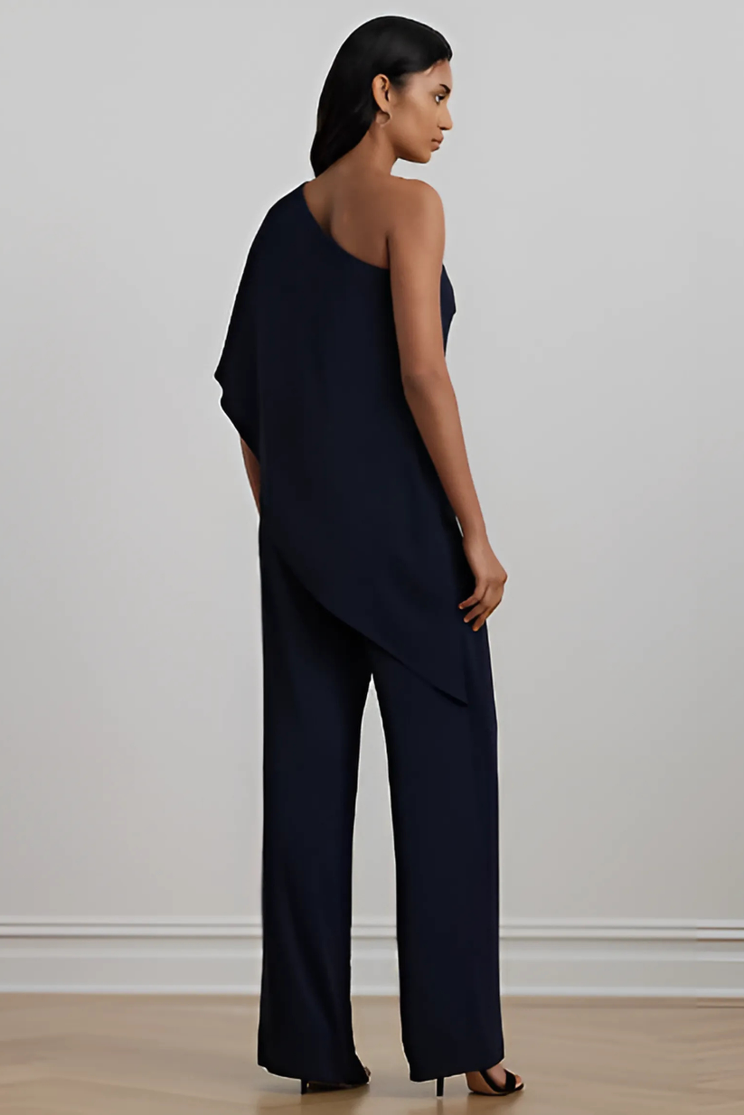 Dark Blue One-Shoulder Jumpsuit