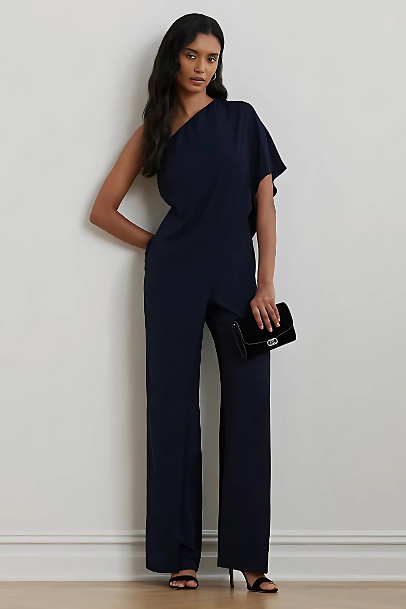 Dark Blue One-Shoulder Jumpsuit