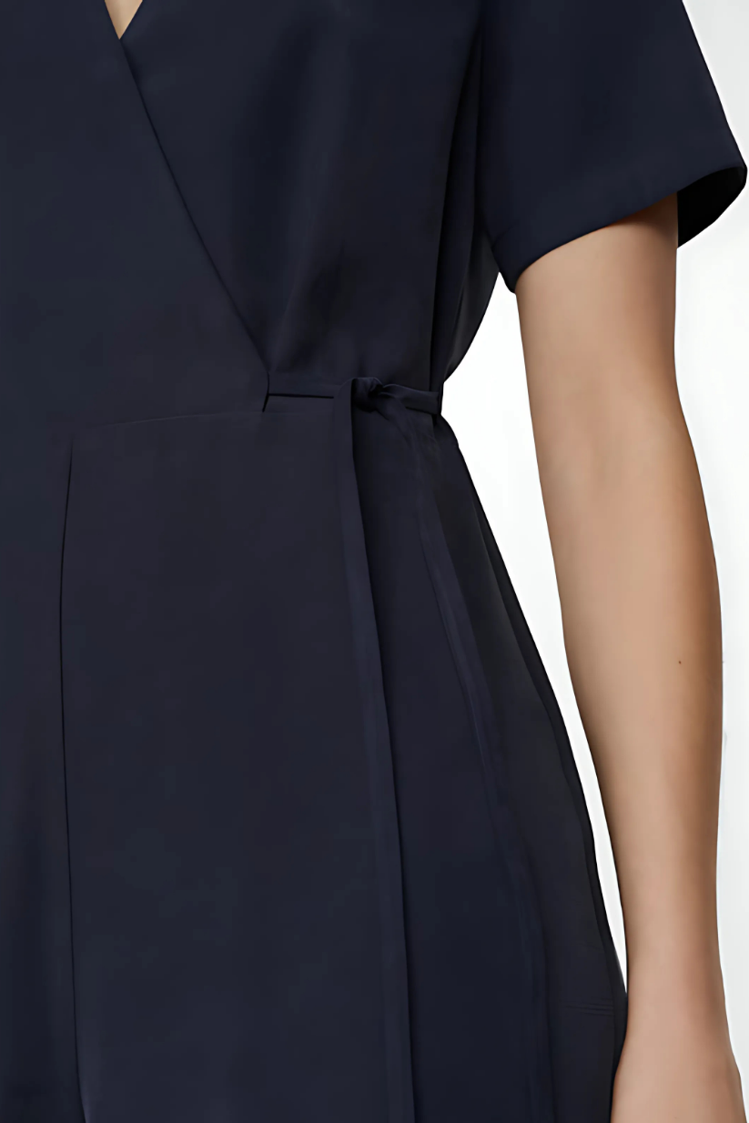 Dark Blue Bow Wrap Jumpsuit