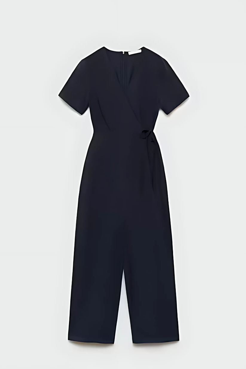 Dark Blue Bow Wrap Jumpsuit