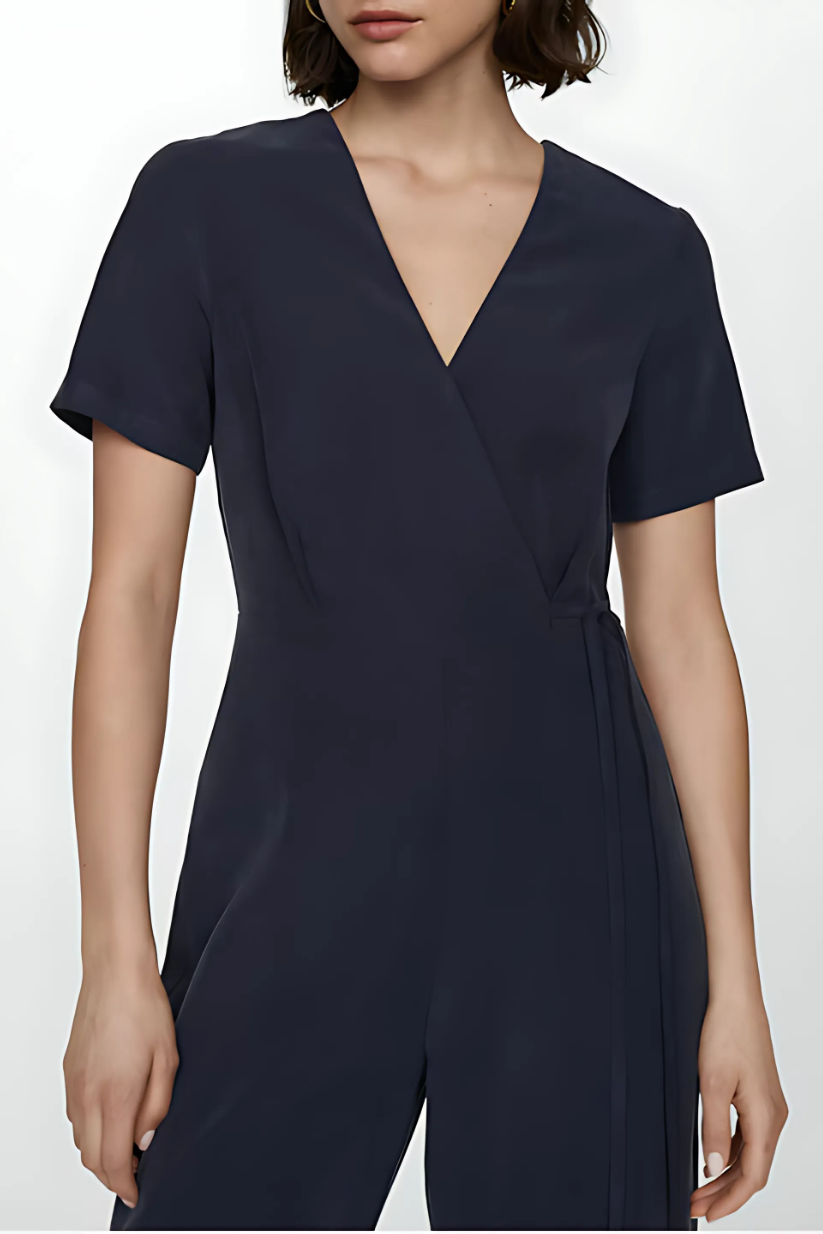Dark Blue Bow Wrap Jumpsuit