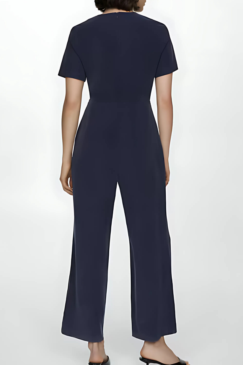 Dark Blue Bow Wrap Jumpsuit