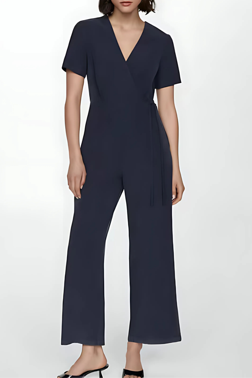 Dark Blue Bow Wrap Jumpsuit