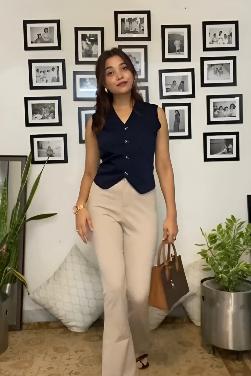 Beige Flared Trousers for Women – High Waisted Formal Workwear