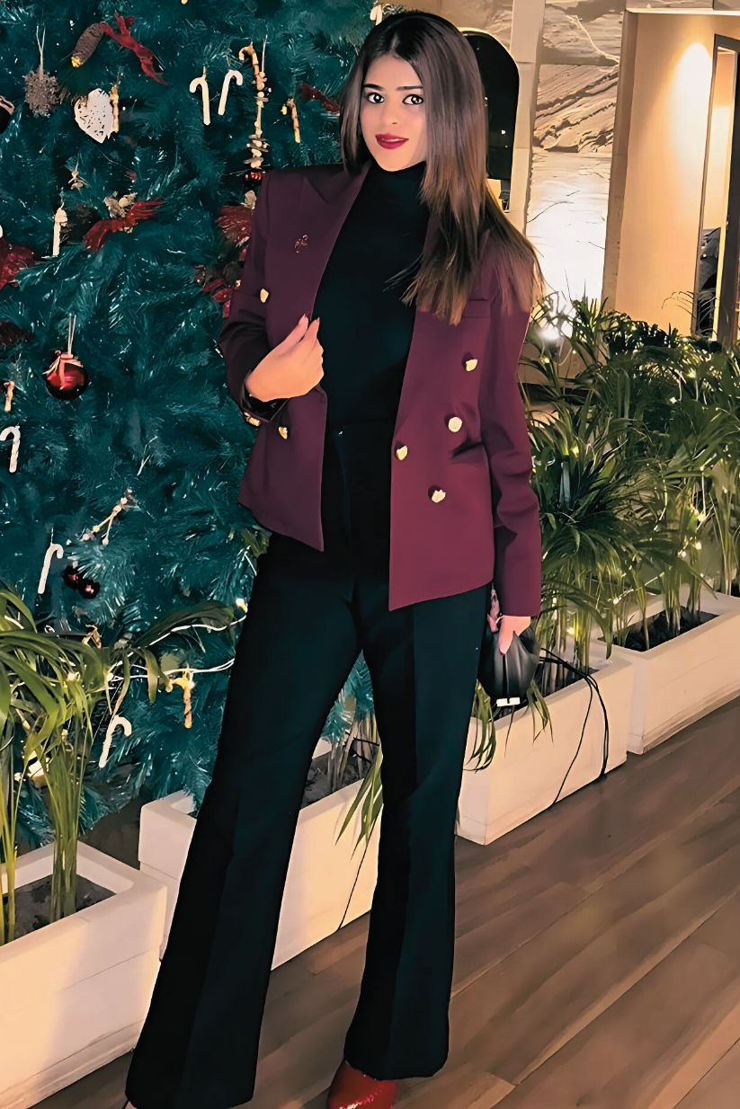 Plum Double Breasted Blazer for Women – Elegant Formal Office Wear
