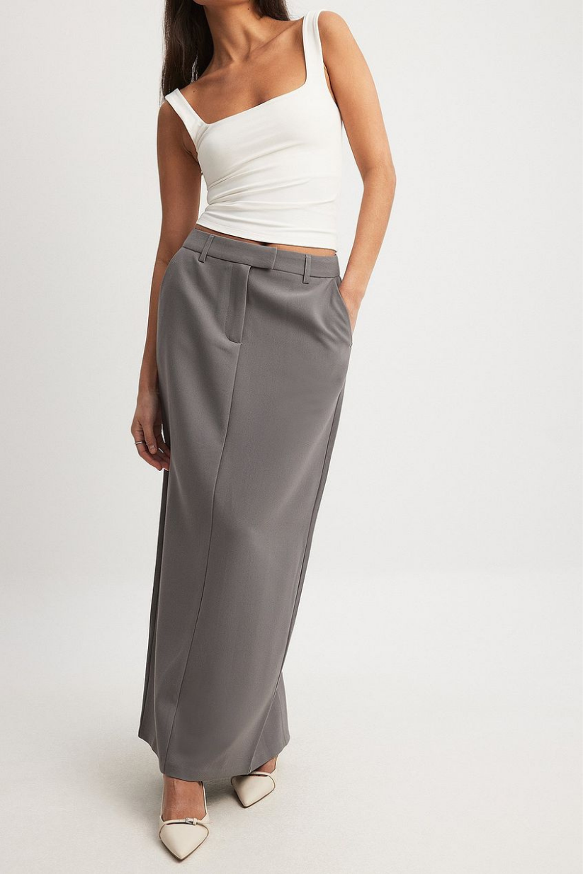 Grey Tailored Maxi Skirt – Formal Long Skirt for Women