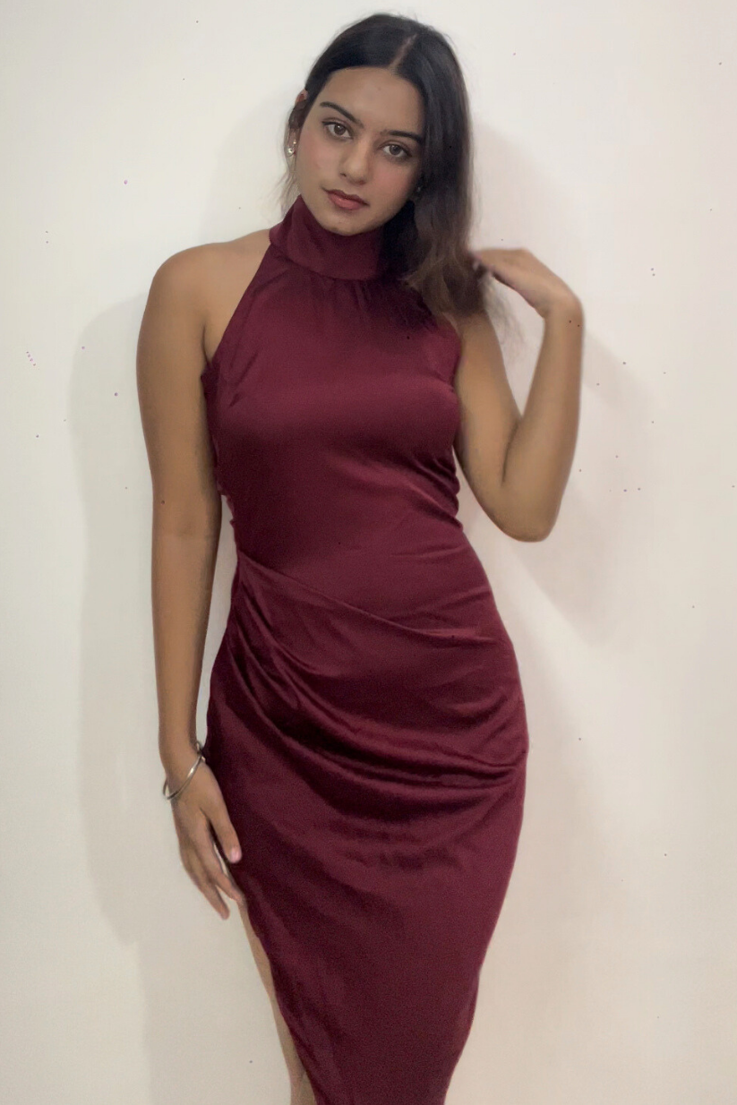 Maroon Side Slit Dress