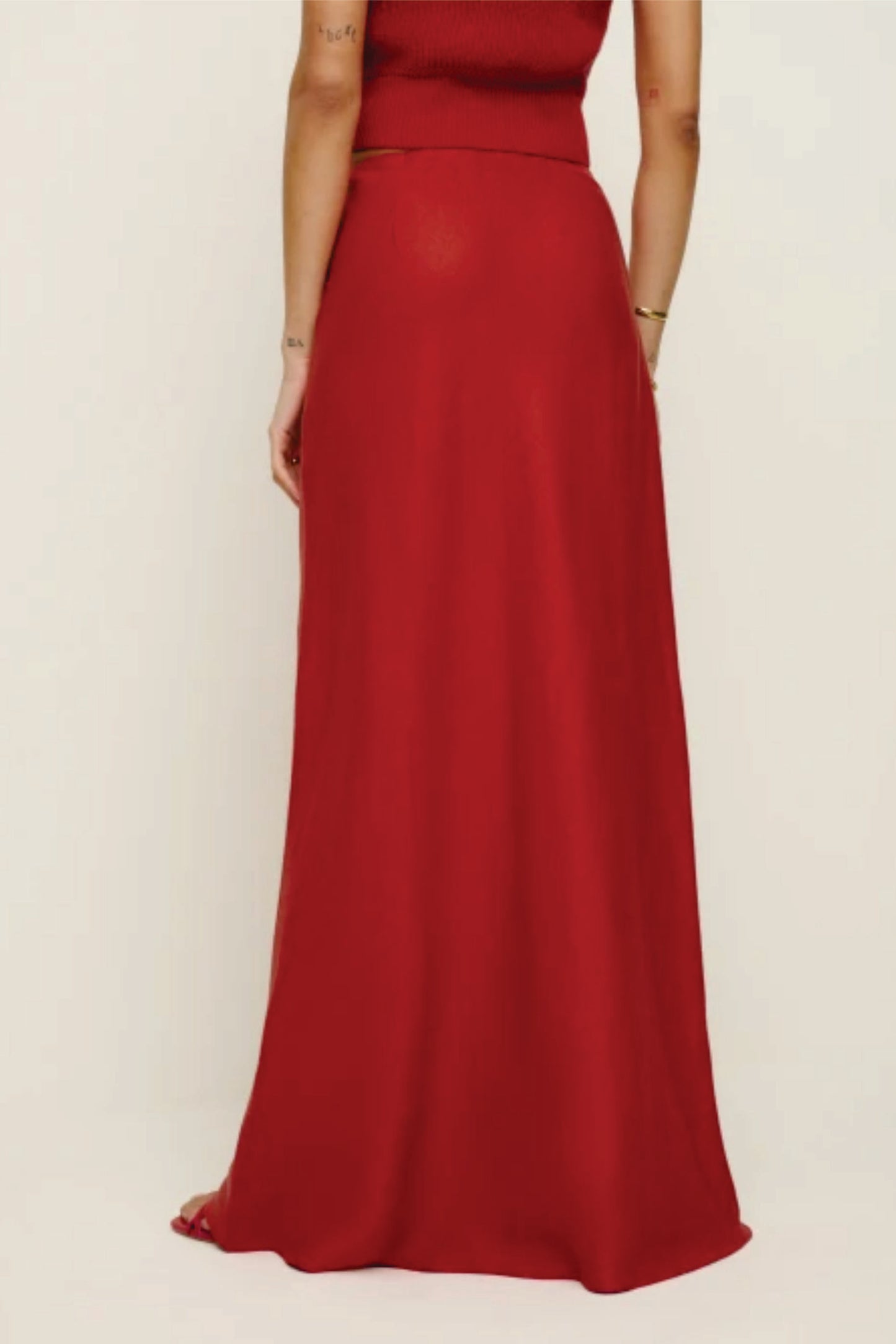 Red Linen Long Skirt for Women – Formal Office Maxi Skirt