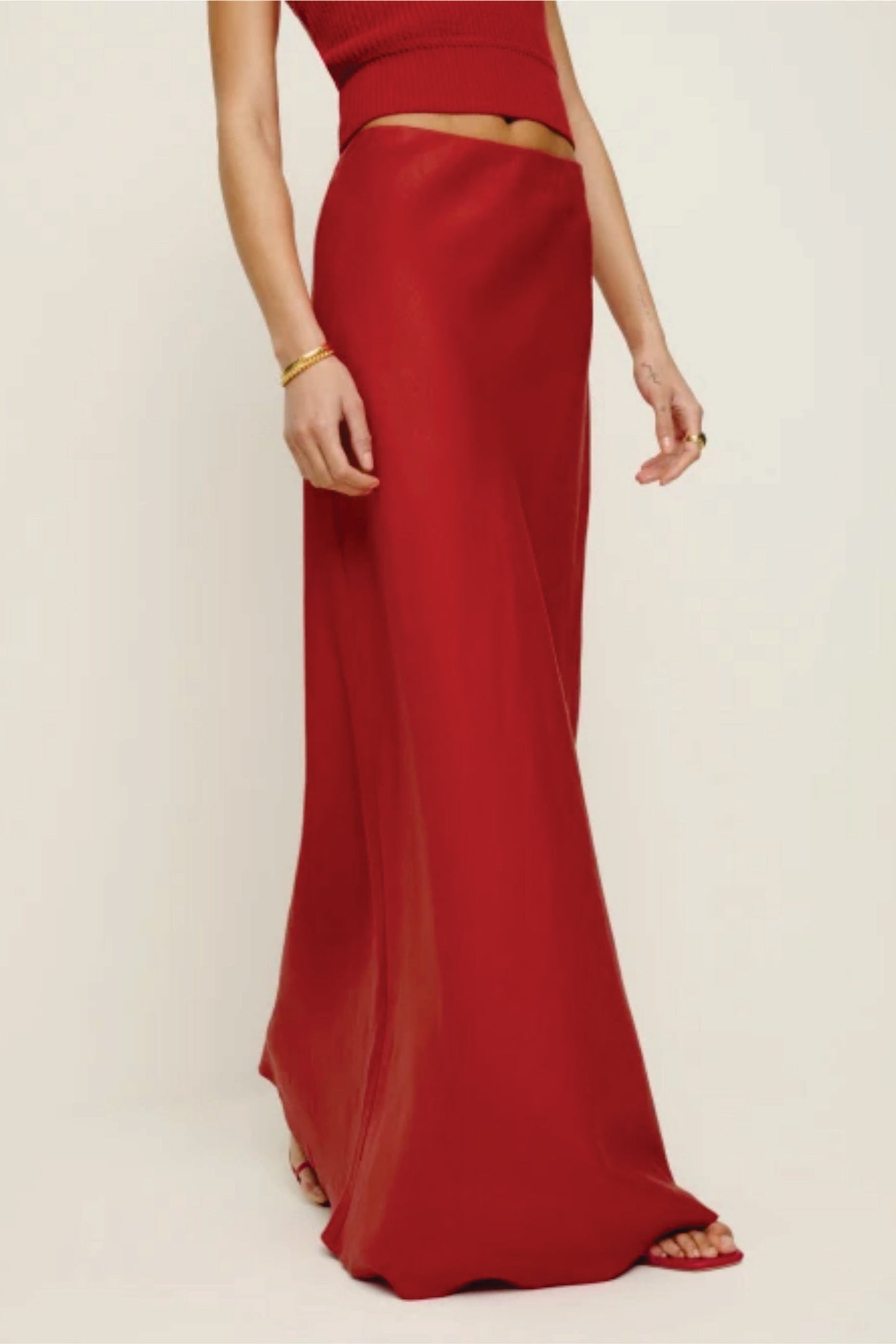 Red Linen Long Skirt for Women – Formal Office Maxi Skirt