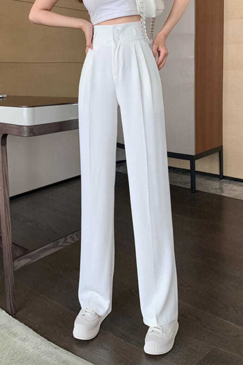 White High Waist Pleated Pants