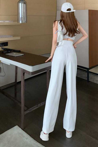 White High Waist Pleated Pants