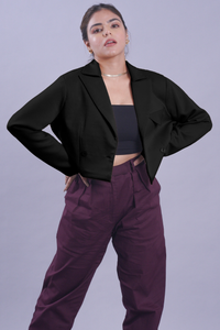 Black Notch Collar Cropped Blazer