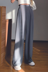 Grey Wide Leg Pleated Pants