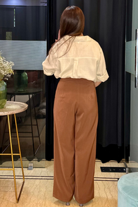 Brown Wide Leg Pleated Pants