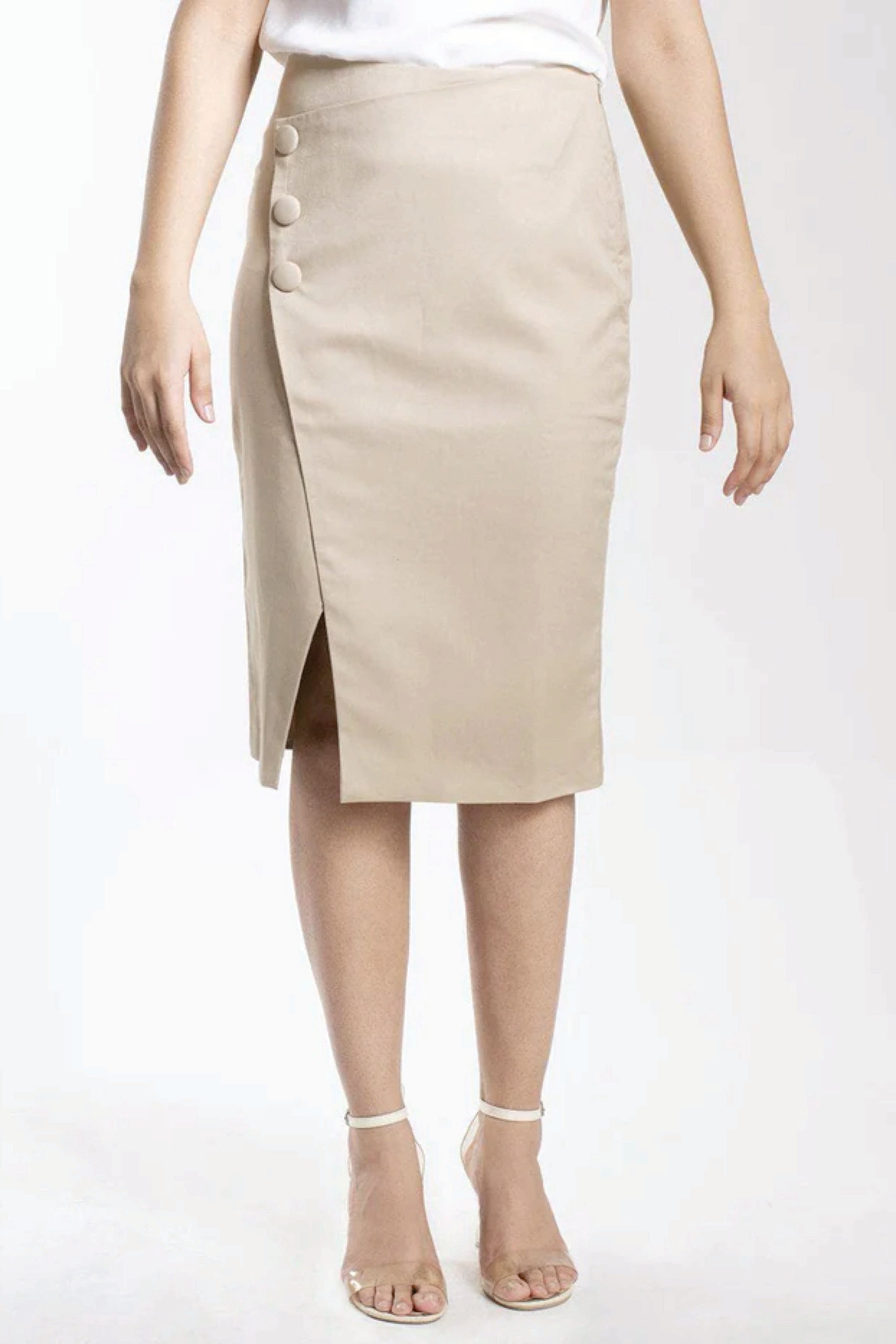 Beige Linen Midi Skirt