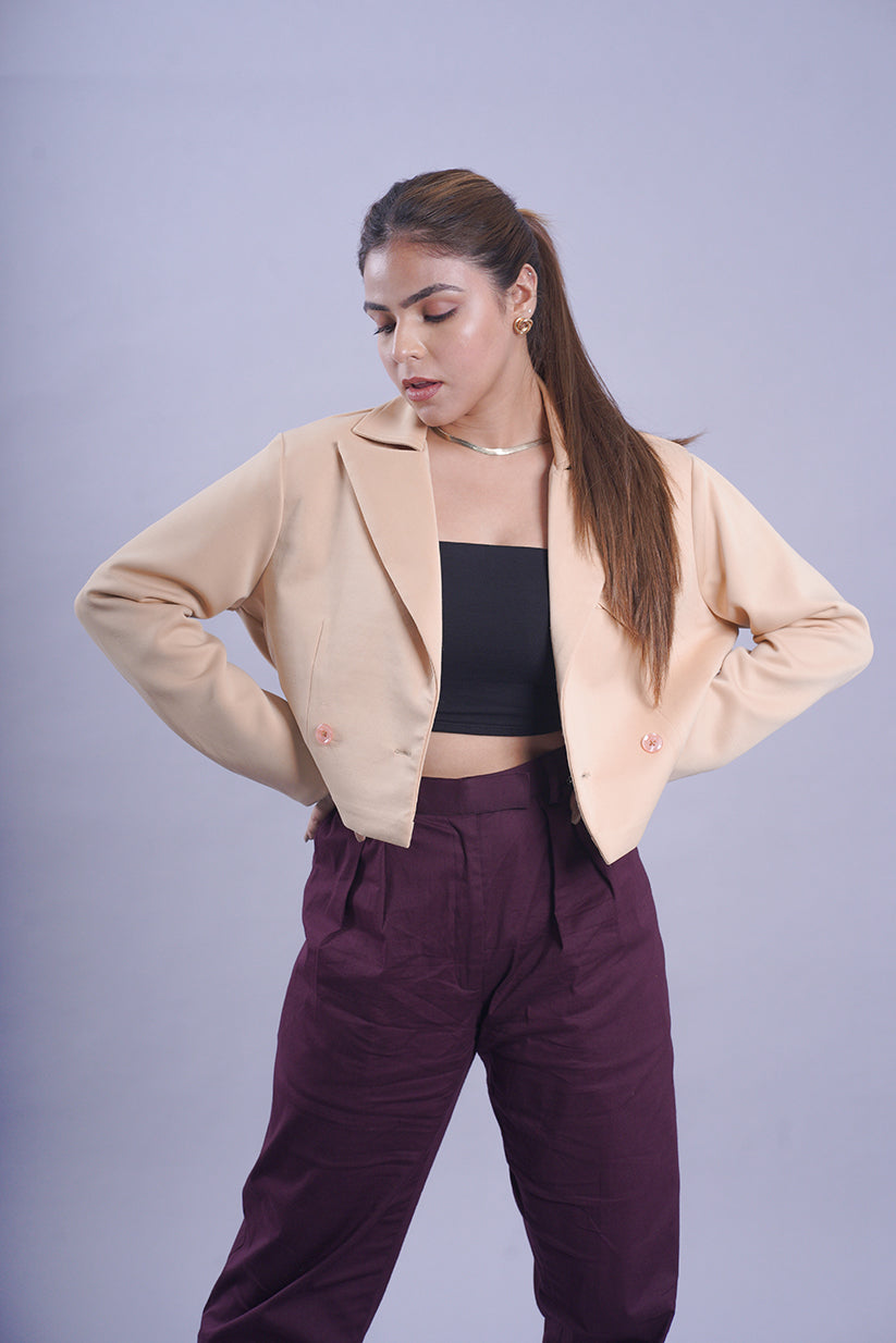 Notch Collar Cropped Blazer - This chic blazer features a classic notch collar and a trendy cropped length, making it a versatile addition to your wardrobe.