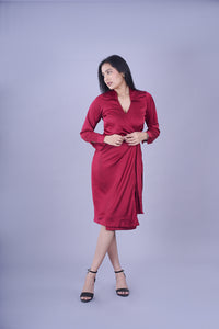 Satin Midi Wrap Dress - This dress features a lustrous satin finish and a flattering wrap design, making it the ultimate choice for a sophisticated, versatile style. Crafted with attention to detail and comfort in mind, it drapes beautifully; provides a perfect fit, and ensures you look your best while feeling at ease throughout the workday.