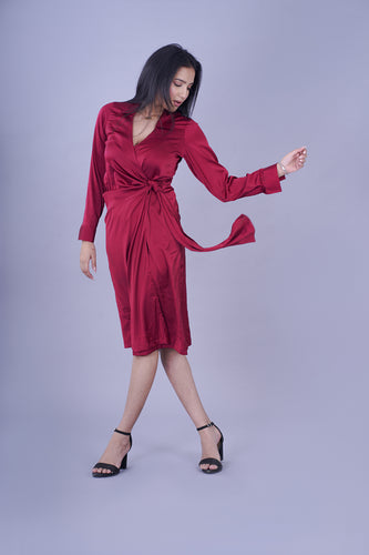 Satin Midi Wrap Dress - This dress features a lustrous satin finish and a flattering wrap design, making it the ultimate choice for a sophisticated, versatile style. Crafted with attention to detail and comfort in mind, it drapes beautifully; provides a perfect fit, and ensures you look your best while feeling at ease throughout the workday.