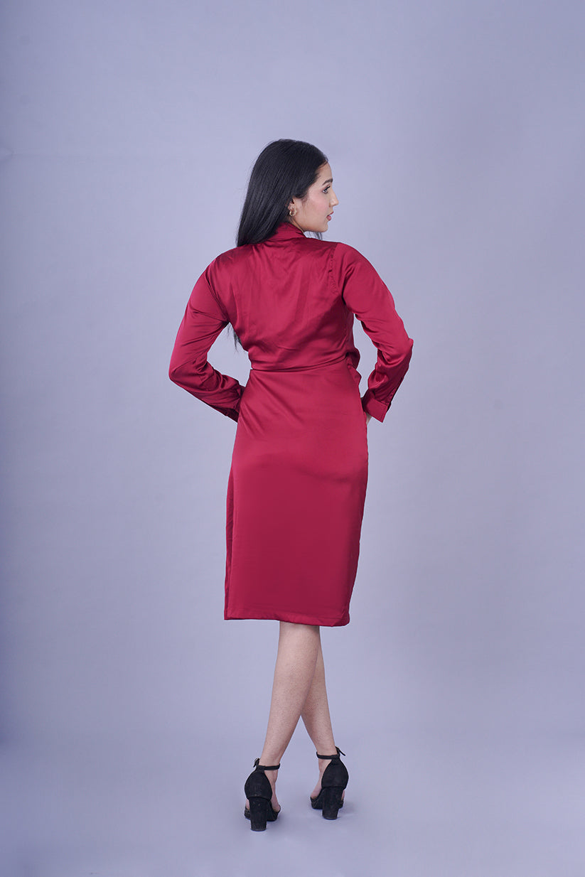 Satin Midi Wrap Dress - This dress features a lustrous satin finish and a flattering wrap design, making it the ultimate choice for a sophisticated, versatile style. Crafted with attention to detail and comfort in mind, it drapes beautifully; provides a perfect fit, and ensures you look your best while feeling at ease throughout the workday.