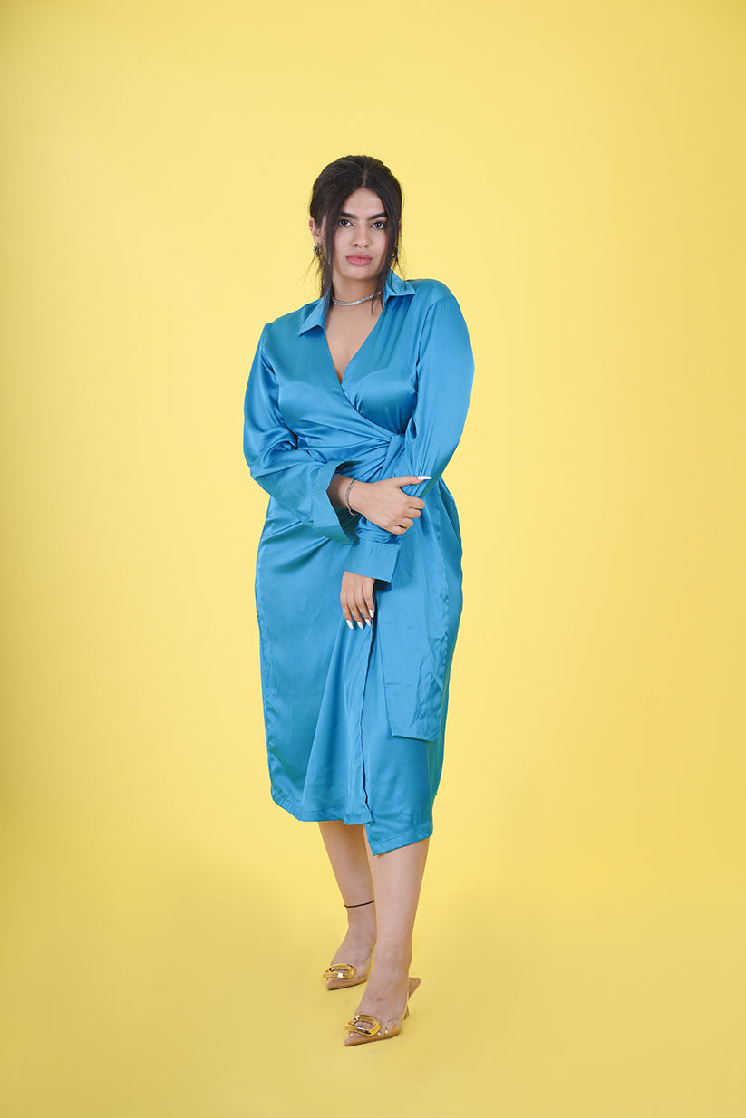 Satin Midi Wrap Dress - This dress features a lustrous satin finish and a flattering wrap design, making it the ultimate choice for a sophisticated, versatile style. Crafted with attention to detail and comfort in mind, it drapes beautifully; provides a perfect fit, and ensures you look your best while feeling at ease throughout the workday.