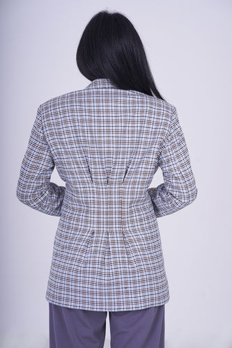 Tailored Waistline Checkered Blazer - The checkered pattern, coupled with a tailored waistline, creates a sophisticated, well-fitted look that's perfect for various occasions. Crafted from premium materials, our Checkered Blazer effortlessly combines comfort and style, making it a versatile choice for both formal and casual settings.