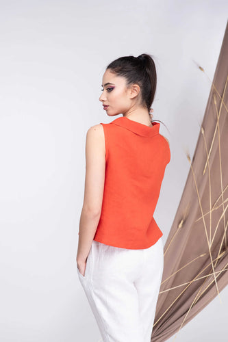 Orange Linen Sleeveless Top