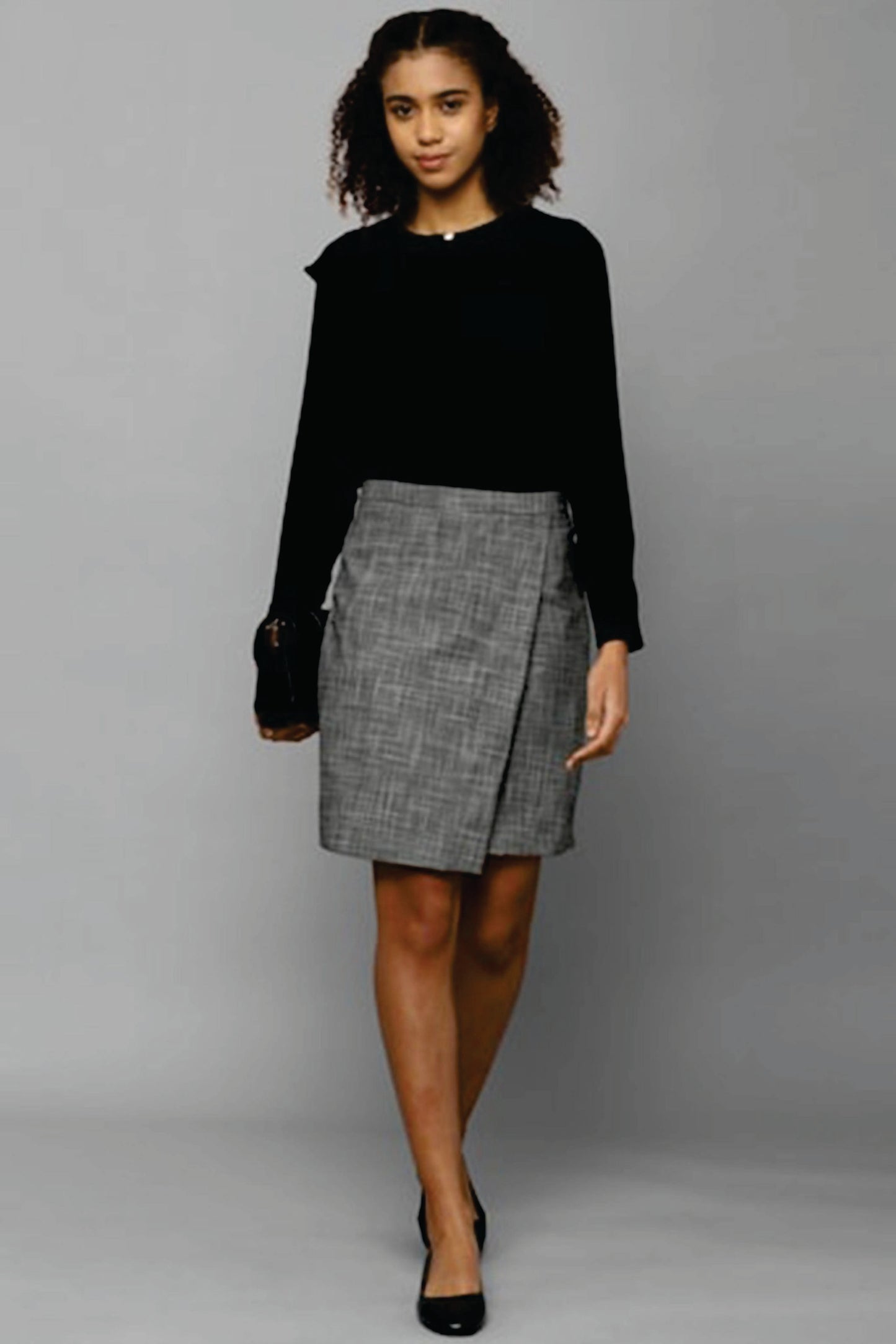 Grey Linen Front Overlap Skirt