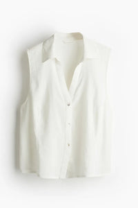 White Sleeveless Linen Shirt