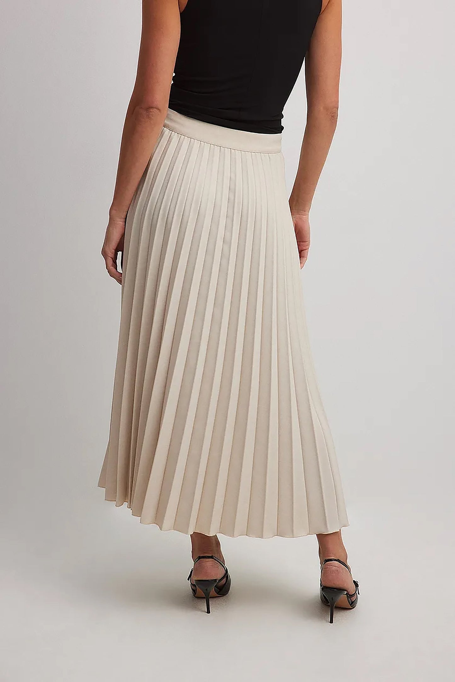 Cream Pleated Midi Skirt