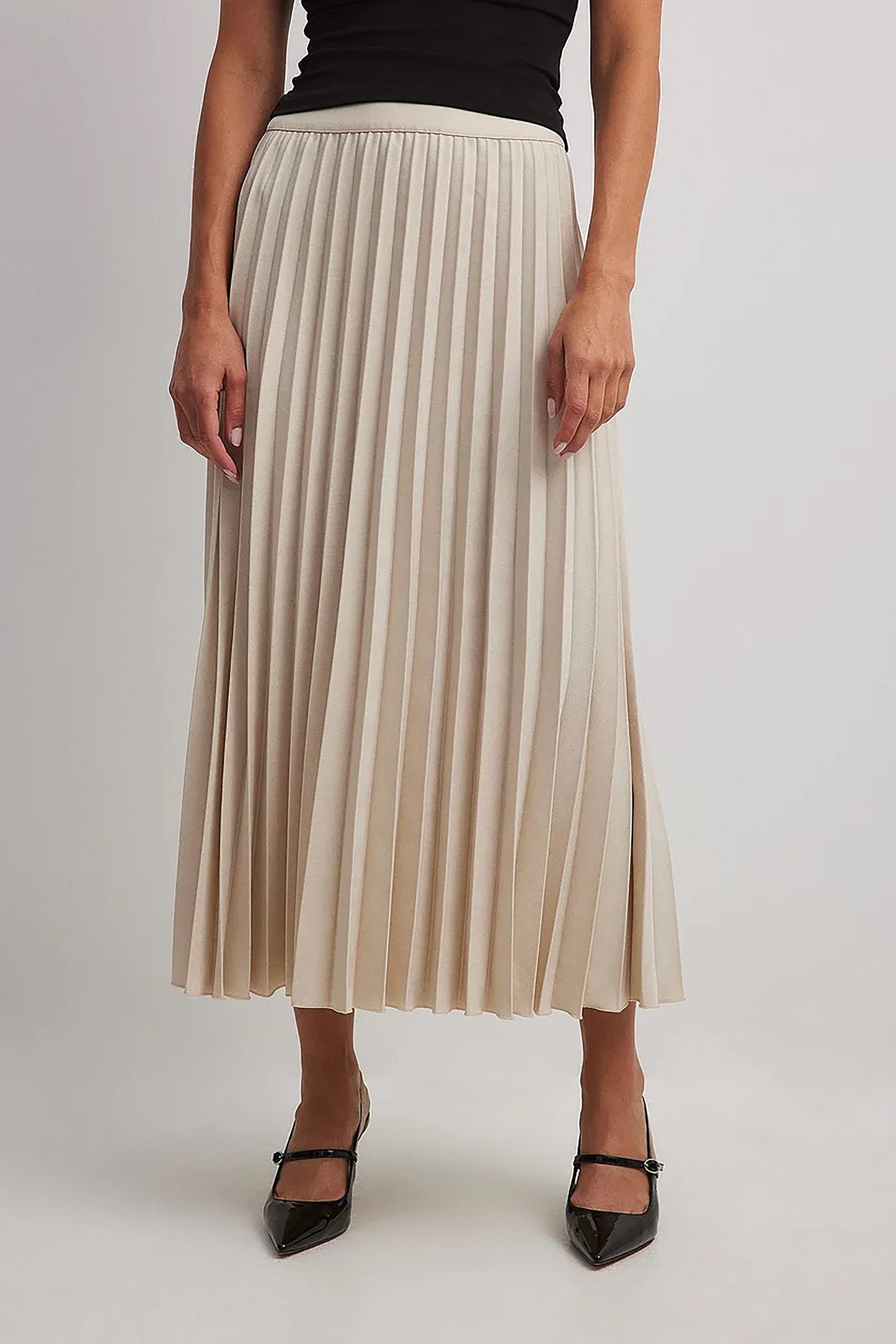 Cream Pleated Midi Skirt