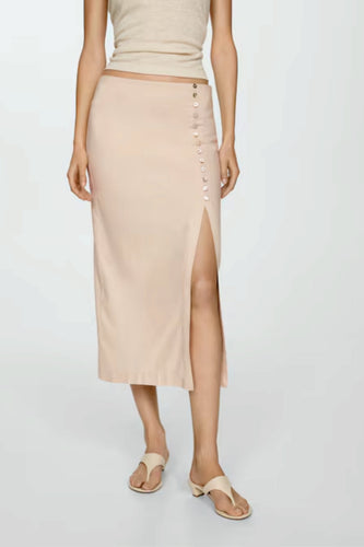 Peach Linen Side Slit Skirt