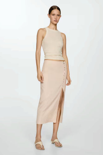 Peach Linen Side Slit Skirt