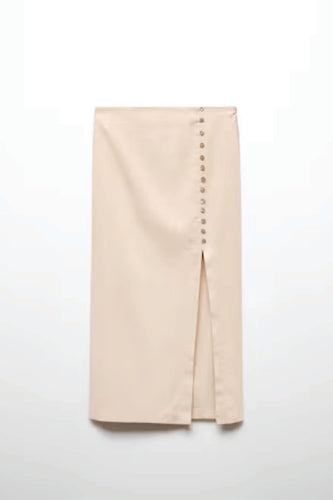 Peach Linen Side Slit Skirt