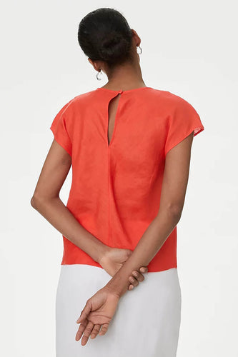 Orange Linen Round Neck Top