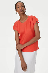 Orange Linen Round Neck Top