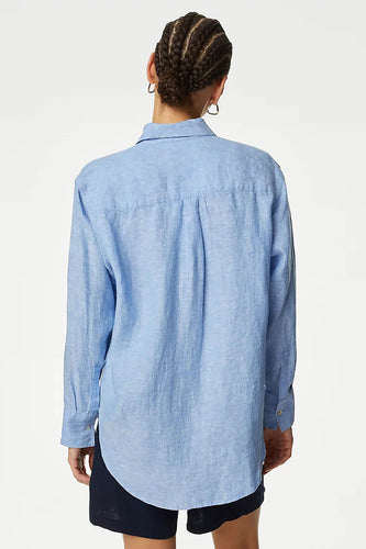 Blue Linen Boyfriend Shirt